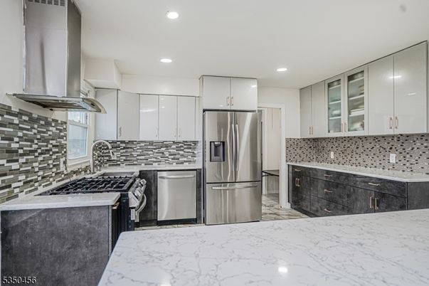 Interior, Kitchen, Marble, Recessed Lighting, Stainless Steel Appliances