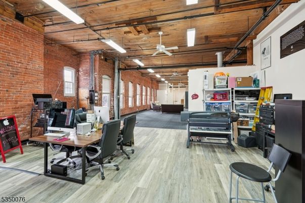Home Office, Interior, Stone Walls, Wooden Beams, Wood Texture Flooring