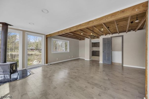 Empty room, Fireplace, Interior, Wooden Beams, Wooden Ceilings, Wood Texture Flooring