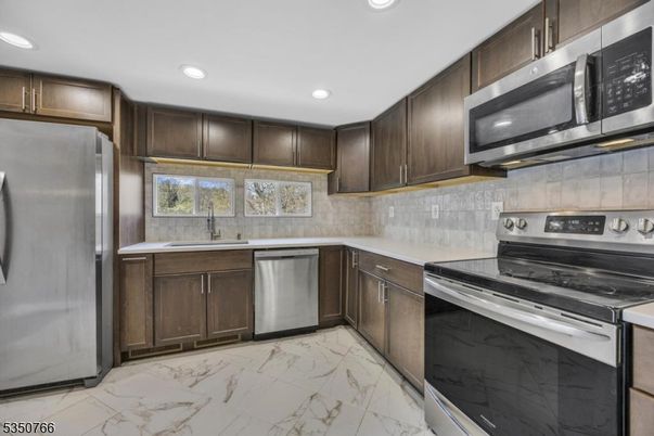 Interior, Kitchen, Marble, Recessed Lighting, Stainless Steel Appliances