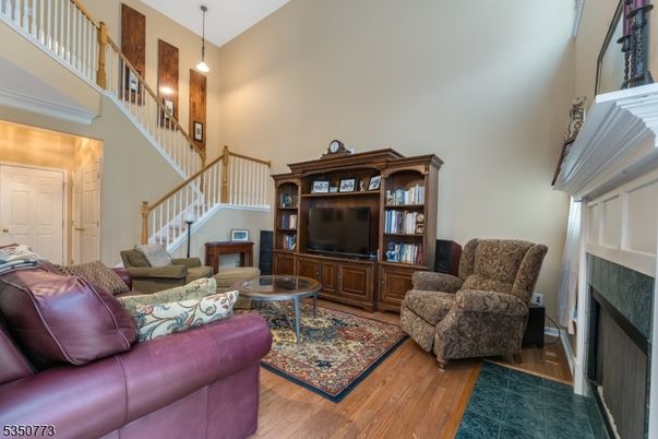 Fireplace, Interior, Living room, Pendant Lights, Wood Texture Flooring