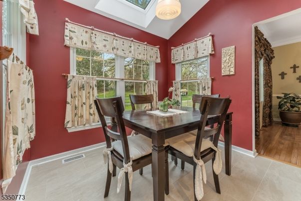 Dining room, Interior, Pendant Lights, Wood Texture Flooring