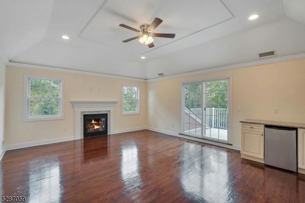 Empty room, Fireplace, Interior, Recessed Lighting, Wood Texture Flooring