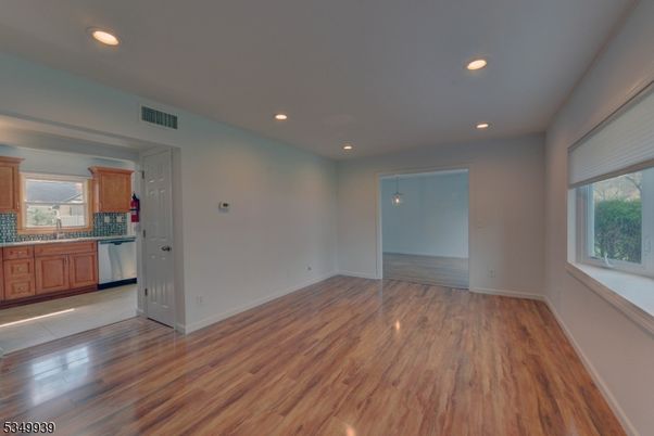 Empty room, Interior, Kitchen, Recessed Lighting, Wood Texture Flooring
