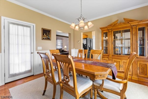 Chandelier, Dining room, Interior, Wood Texture Flooring