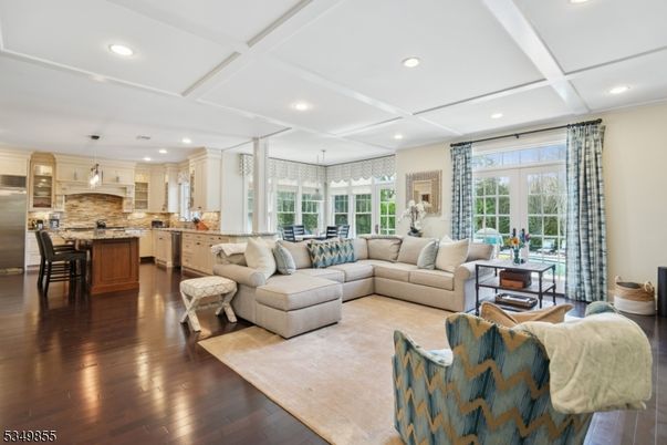 Dining room, Interior, Kitchen, Living room, Pendant Lights, Recessed Lighting, Stainless Steel Appliances, Wood Texture Flooring