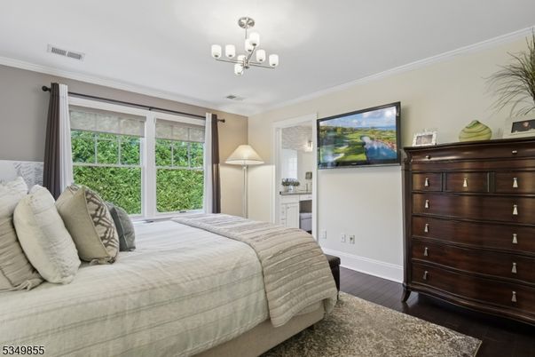 Bedroom, Chandelier, Interior, Wood Texture Flooring