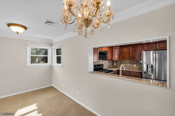 Chandelier, Interior, Kitchen, Stainless Steel Appliances
