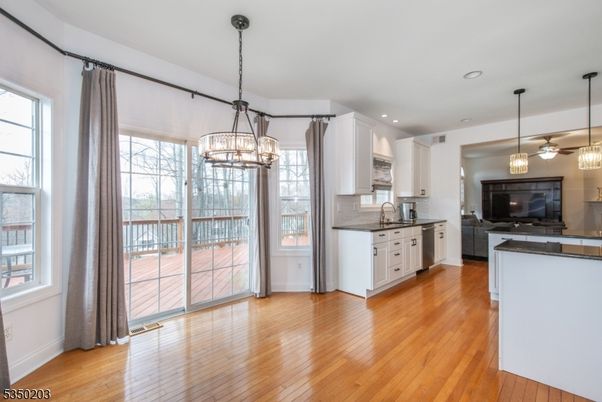 Chandelier, Interior, Kitchen, Pendant Lights, Recessed Lighting, Wood Texture Flooring