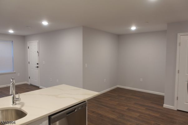 Empty room, Interior, Kitchen, Recessed Lighting, Wood Texture Flooring