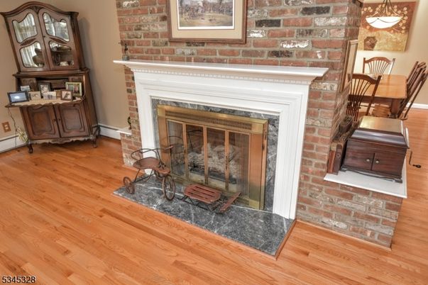 Fireplace, Interior, Pendant Lights, Stone Walls, Wood Texture Flooring