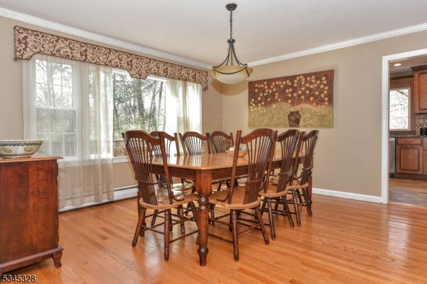 Dining room, Interior, Pendant Lights, Wood Texture Flooring