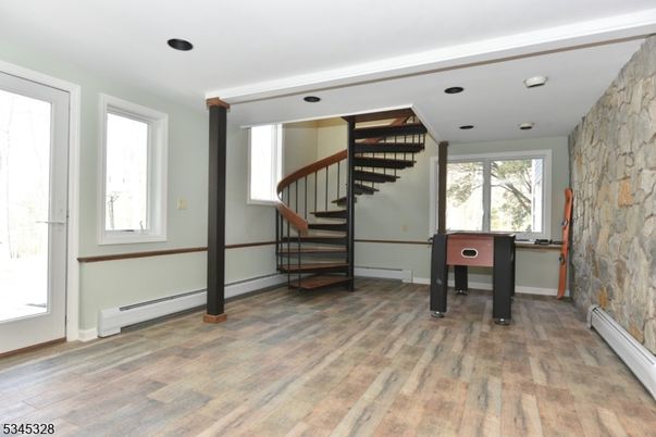 Interior, Recessed Lighting, Stone Walls, Wood Texture Flooring