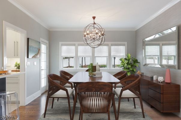 Chandelier, Dining room, Interior, Wood Texture Flooring