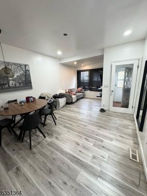 Dining room, Interior, Living room, Recessed Lighting, Wood Texture Flooring