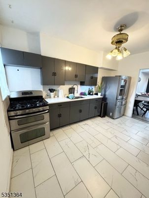 Chandelier, Interior, Kitchen, Marble, Stainless Steel Appliances