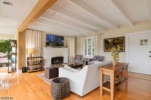 Fireplace, Interior, Living room, Wooden Beams, Wood Texture Flooring