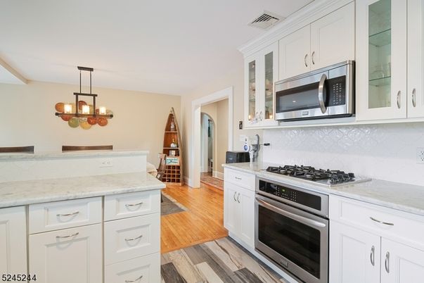 Interior, Kitchen, Pendant Lights, Stainless Steel Appliances, Wood Texture Flooring
