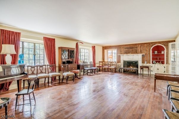 Fireplace, Interior, Living room, Piano, Wood Texture Flooring, Wooden Walls