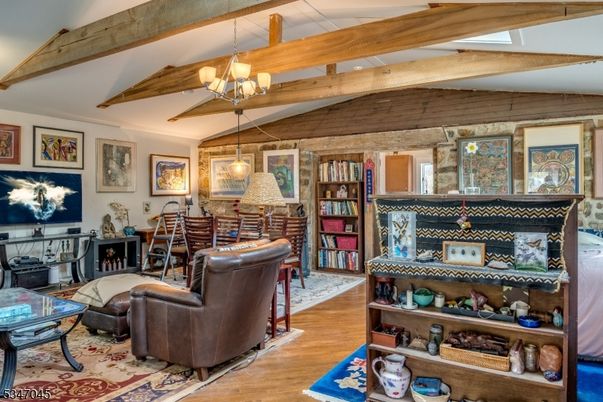 Dining room, Interior, Pendant Lights, Wooden Beams, Wood Texture Flooring