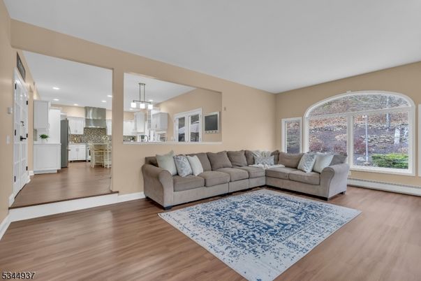 Interior, Kitchen, Living room, Pendant Lights, Recessed Lighting, Wood Texture Flooring