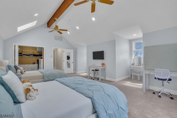 Bedroom, Home Office, Interior, Recessed Lighting, Wooden Beams