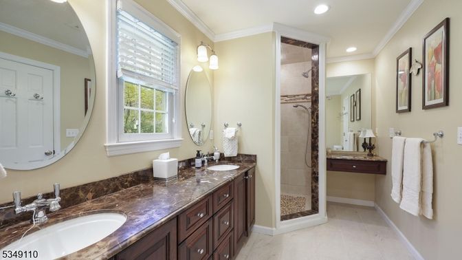 Bathroom, Dual Sink Vanities, Glass Shower, Interior, Recessed Lighting