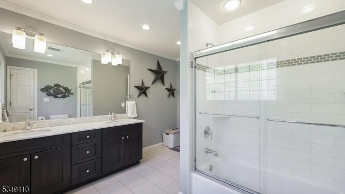 Bathroom, Dual Sink Vanities, Glass Shower, Interior, Recessed Lighting