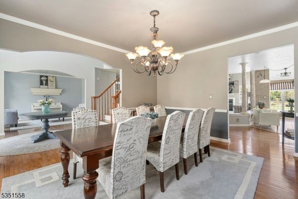 Chandelier, Dining room, Interior, Pendant Lights, Wood Texture Flooring