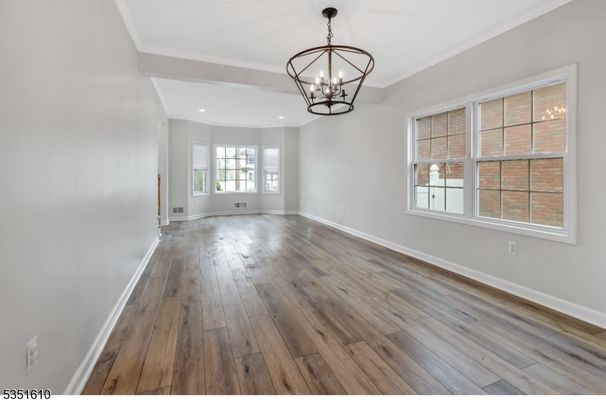Chandelier, Empty room, Interior, Pendant Lights, Recessed Lighting, Wood Texture Flooring