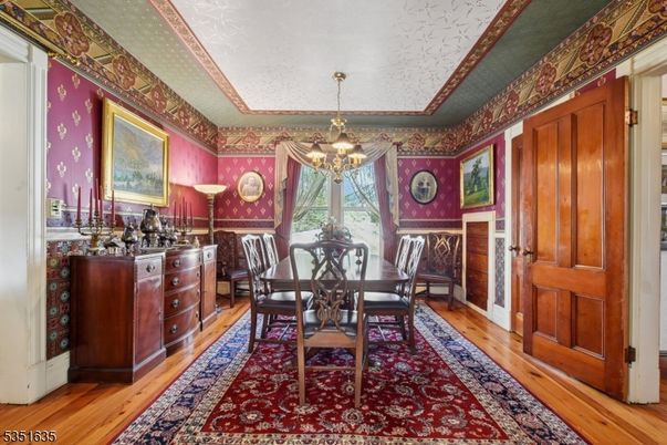Chandelier, Dining room, Interior, Wood Texture Flooring