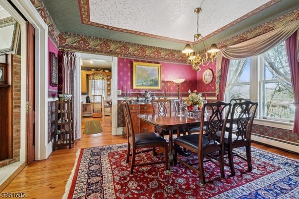 Chandelier, Dining room, Interior, Wood Texture Flooring