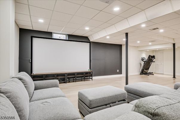 Fitness Equipment, Interior, Projection Screen, Recessed Lighting, Wood Texture Flooring