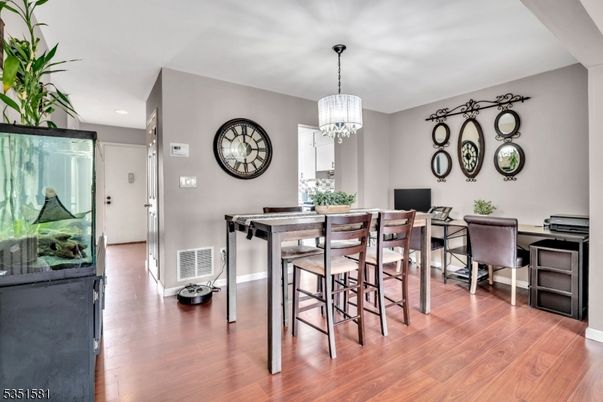 Chandelier, Dining room, Interior, Recessed Lighting, Wood Texture Flooring