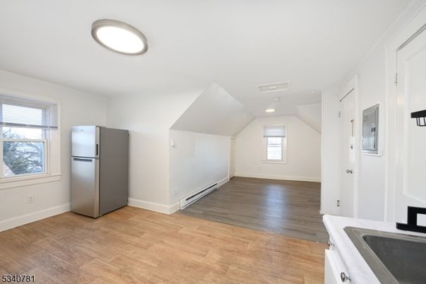 Empty room, Interior, Kitchen, Recessed Lighting, Wood Texture Flooring