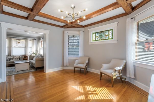 Interior, Living room, Pendant Lights, Recessed Lighting, Wooden Beams, Wood Texture Flooring
