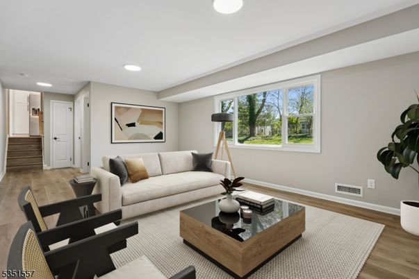 Interior, Living room, Recessed Lighting, Wood Texture Flooring