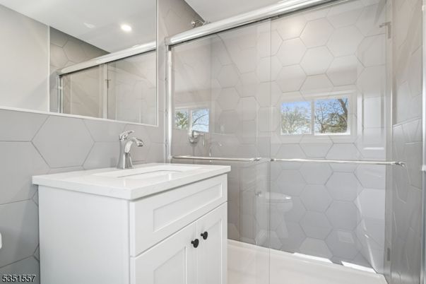 Bathroom, Glass Shower, Interior, Marble Walls, Recessed Lighting