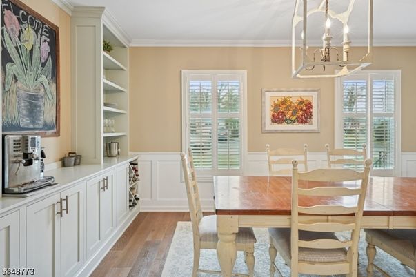Dining room, Interior, Pendant Lights, Wood Texture Flooring