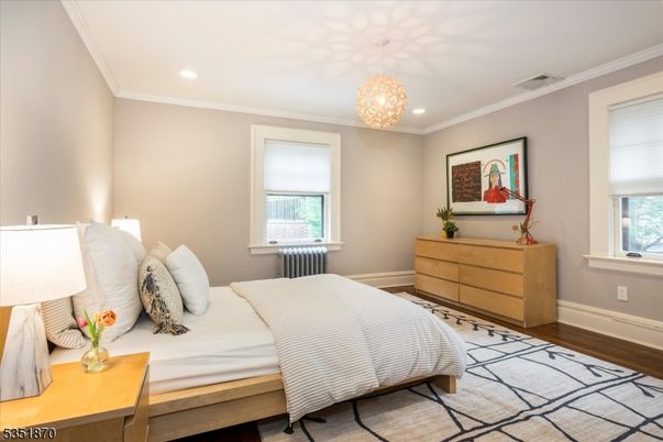 Bedroom, Interior, Pendant Lights, Recessed Lighting, Wood Texture Flooring