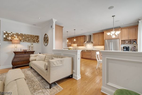 Interior, Kitchen, Living room, Pendant Lights, Recessed Lighting, Stainless Steel Appliances, Wood Texture Flooring