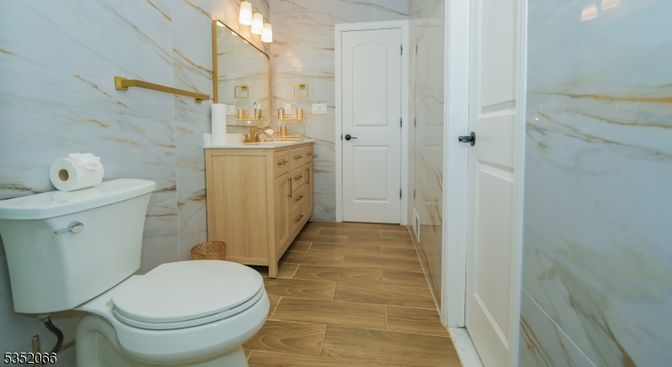 Bathroom, Interior, Marble Walls, Wood Texture Flooring