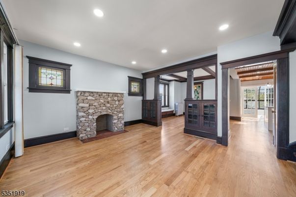 Fireplace, Interior, Recessed Lighting, Wood Texture Flooring