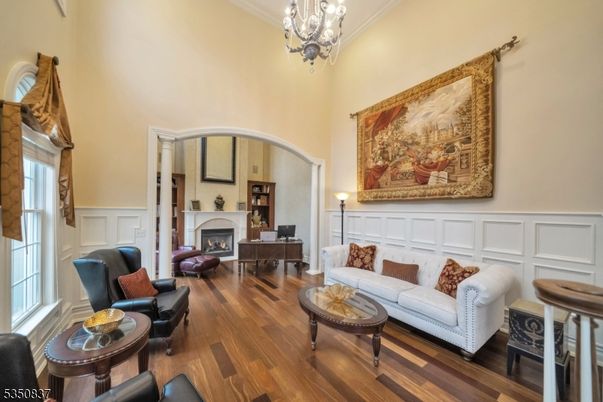 Chandelier, Fireplace, Interior, Living room, Wood Texture Flooring