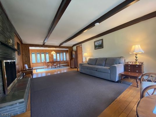 Dining room, Fireplace, Interior, Living room, Wood Texture Flooring, Wooden Walls