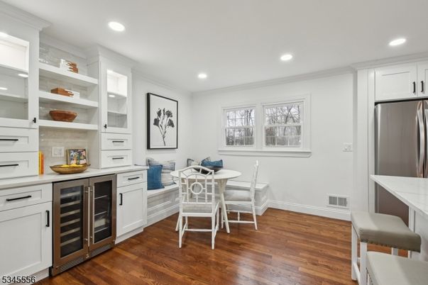 Dining room, Interior, Kitchen, Recessed Lighting, Wood Texture Flooring