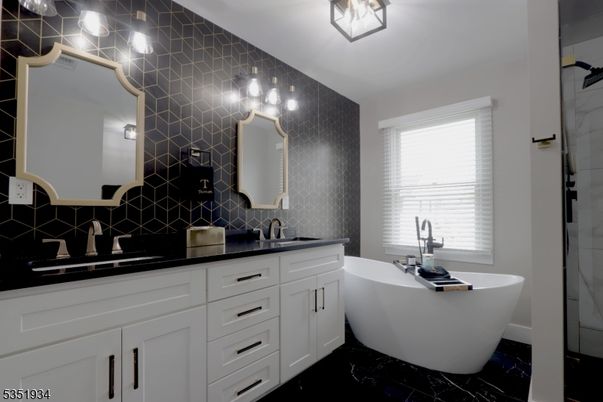 Bathroom, Dual Sink Vanities, Free Standing Baths, Interior, Marble