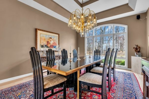 Chandelier, Dining room, Interior, Wood Texture Flooring