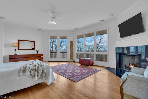 Bedroom, Fireplace, Interior, Wood Texture Flooring