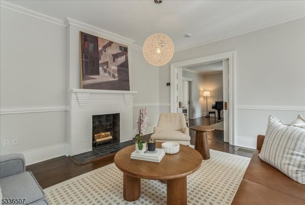 Fireplace, Interior, Living room, Pendant Lights, Wood Texture Flooring